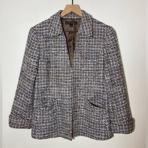 Lafayette 148 Blazer Womens 10 Light Blue Plaid Wool Blend Sport Coat Jacket